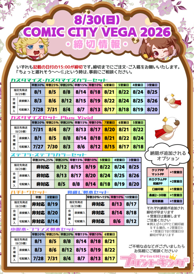 20260830 COMIC CITY VEGA 2026 締切一覧