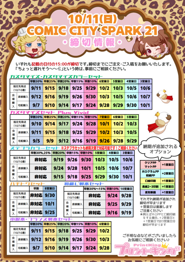 20261011 COMIC CITY SPARK 21 締切一覧